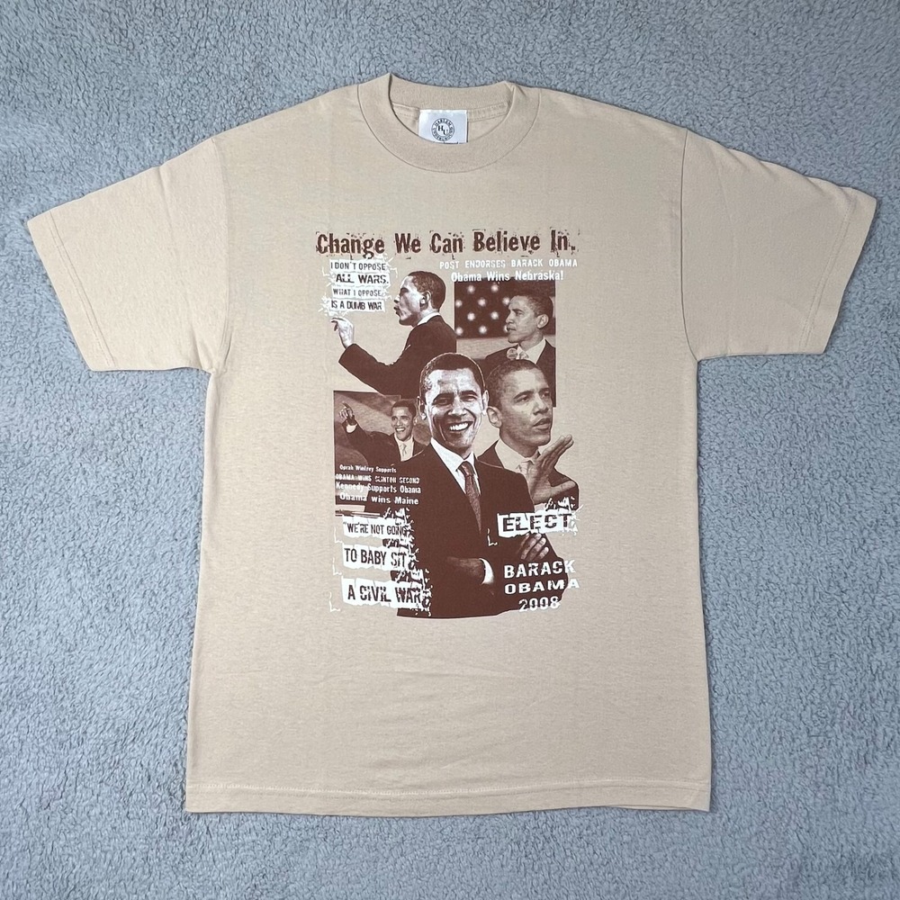 Harlem Underground President OBAMA T-Shirt Cotton Beige Men's‎ Size M VTG NWT
